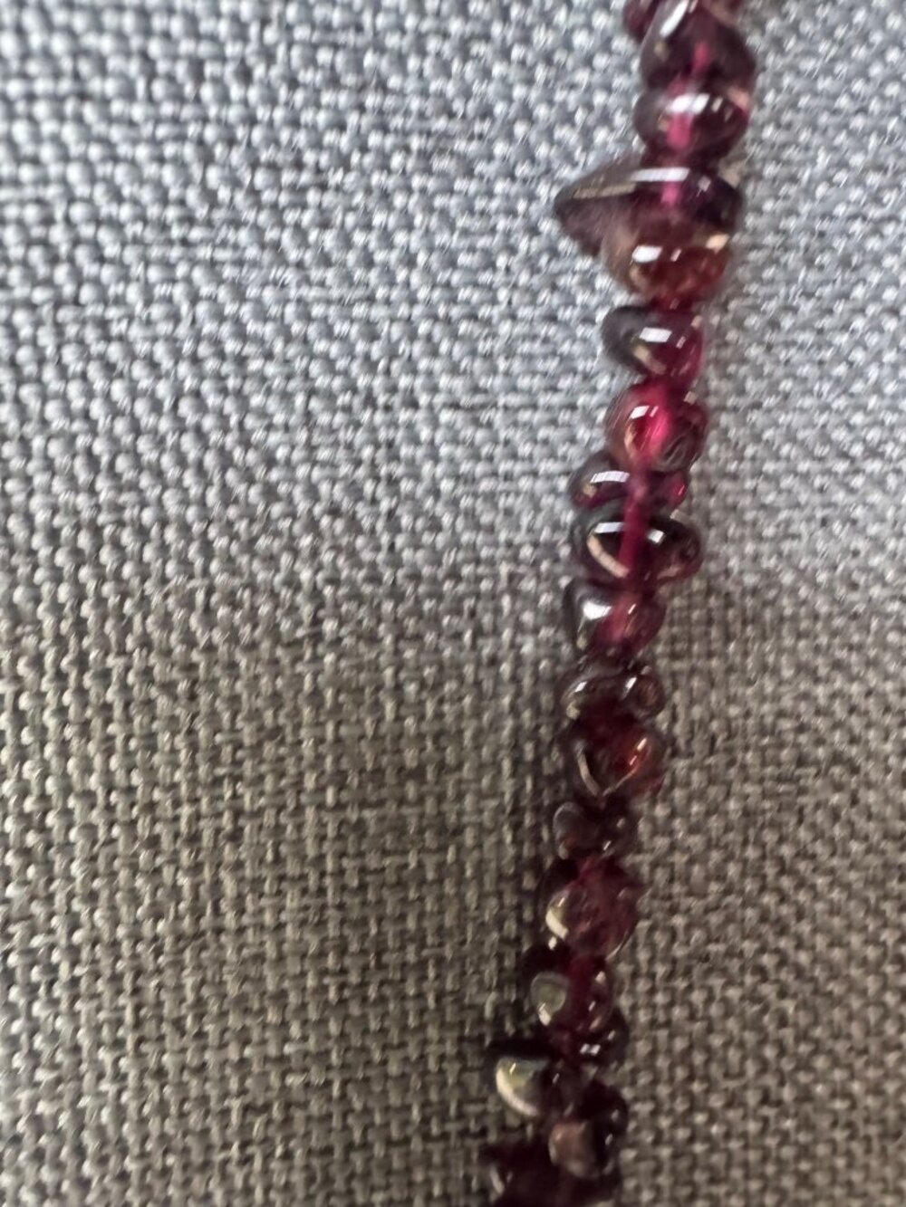 Vintage Garnet Chip Bead Necklace 25” Double Strand Dark Red Stone Boho Jewelry - Picture 2 of 5